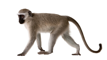 Vervet monkey standing in profile with grey fur and black face © Lysander