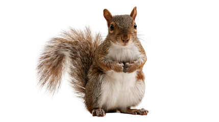 Eastern gray squirrel standing upright with fluffy tail and brown fur © Lysander