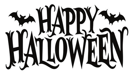 Happy Halloween text typography with black flying bat silhouettes © Lysander