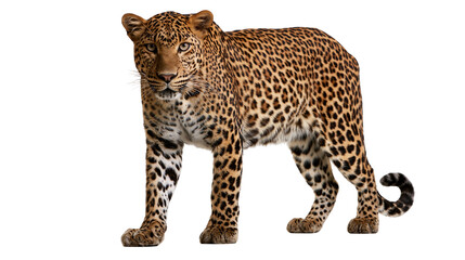 Full body portrait of a standing spotted leopard looking forward © Lysander