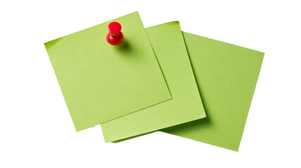Three square light green sticky notes attached with a red plastic push pin © Lysander
