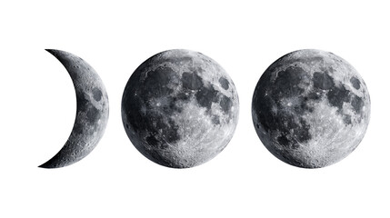 Crescent and full moon phases showing detailed lunar surface craters and texture © Lysander