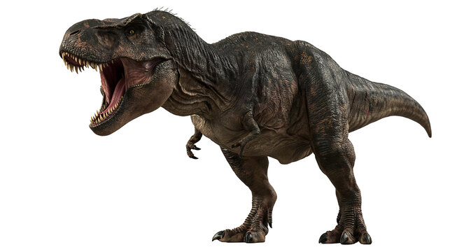 Ferocious Tyrannosaurus Rex dinosaur with open mouth and textured scaly skin