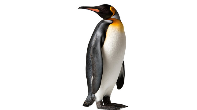 King penguin standing with orange and yellow neck plumage and black head