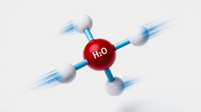 Moving Water Molecule H2O Model with White Background