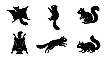 Obraz premium A black vector of squirrel icons set showing various animal poses in motion