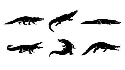 Obraz premium A collection vector of crocodile silhouettes showing various poses and actions