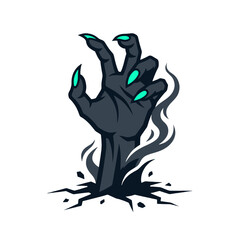 Fototapeta premium Creepy phantom hand emerging from cracked ground with smoke for Halloween
