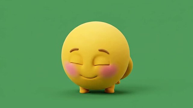 3d emoticon yellow character with shy and happy face expressions