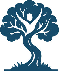 Fototapeta premium Abstract tree icon with a human figure integrated into the trunk abstract logo wellness