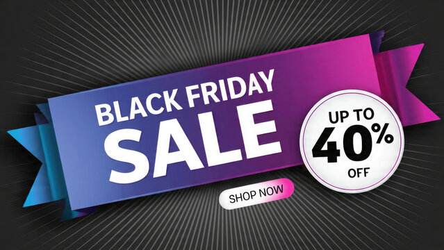 Black Friday sale banner with vibrant colors and discount offer for retail promotions