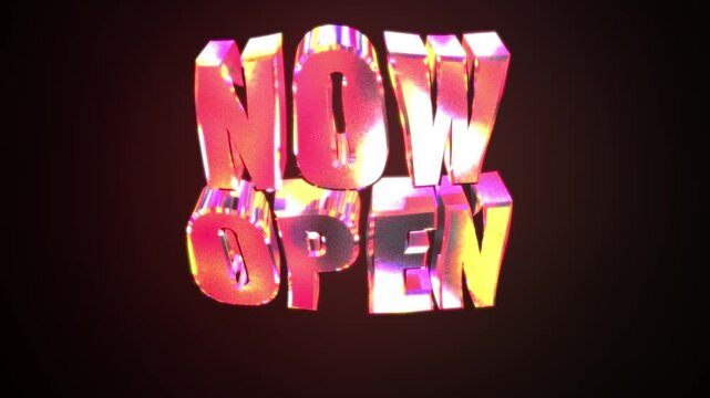 Now Open 3D Neon Lettering with Glossy Gradient Effect