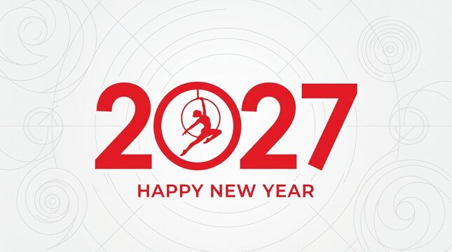 Minimalist Happy New Year 2027 Graphic Design featuring an Aerial Hoop Artist Silhouette inside the Zero
