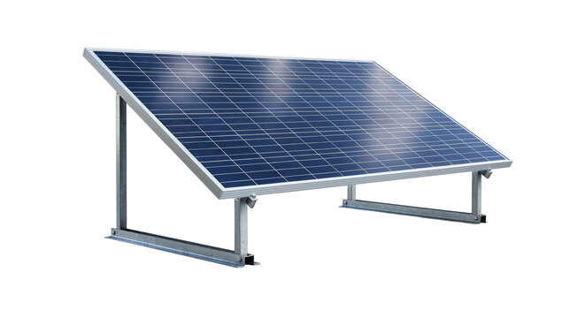 Blue photovoltaic solar panel mounted on a metallic aluminum frame structure