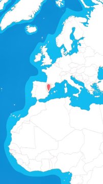 Vertical 3D globe zooming into Valencia city location pin concept