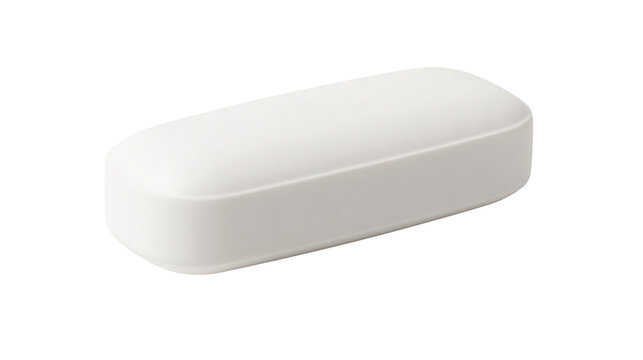 Oblong white pill or pharmaceutical tablet with rounded edges