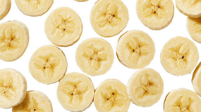 Fresh sliced banana rounds arranged in a pattern
