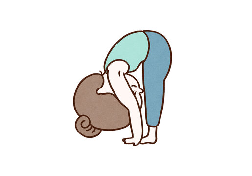Woman doing the Standing Forward Bend Uttanasana in yoga, hamstring stretch or Sun Salutation concept