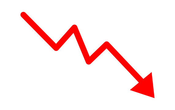 Red Downward Trend Zigzag Arrow Graphic Element Isolated On White