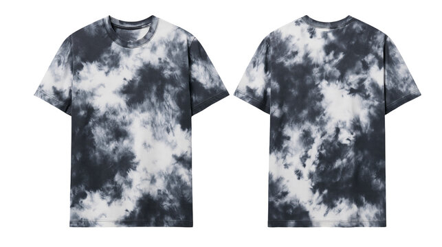 Black and white tie dye pattern crew neck short sleeve t-shirt front and back view