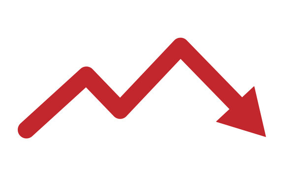 Red Zigzag Downward Arrow Graphic Element Isolated On White Background