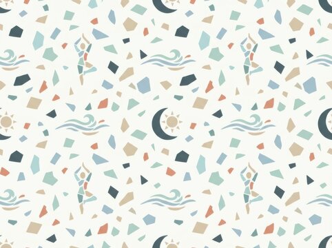 Meditation Pattern with Yoga Icons and Pastel Terrazzo Texture