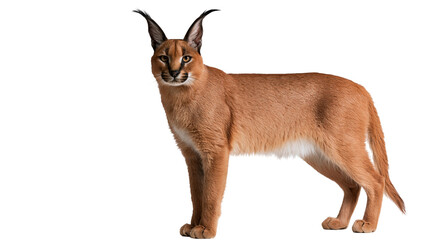 Adult caracal wild cat with distinctive long black ear tufts standing in profile © Eustace