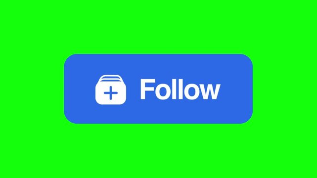 Social Media Follow Button Animation on Green Screen, Blue Follow Button with User Plus Icon,  Follow button Social Media GIF