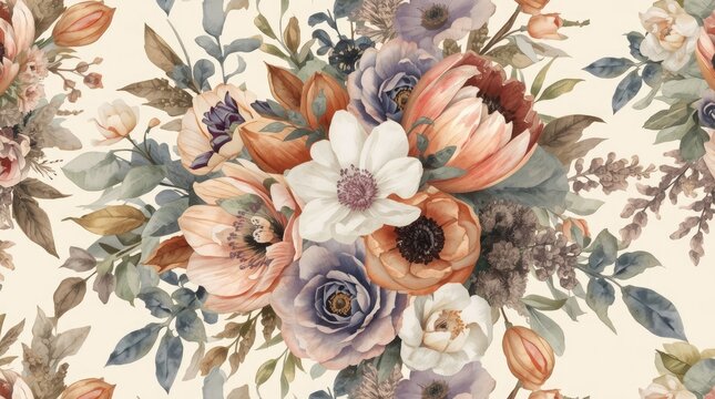 Watercolor Vintage Flower Background
