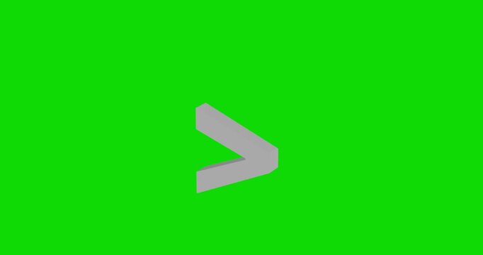 Animation of rotation of a white less symbol with shadow. Simple and complex rotation. Seamless looped 4k animation on green chroma key background