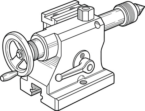 Technical line drawing of a metal lathe tailstock assembly.