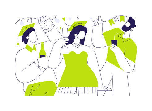 Graduation afterparty isolated cartoon vector illustrations.