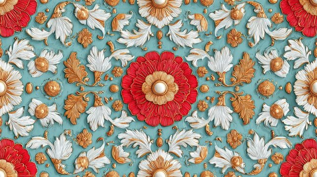 vintage pattern on light blue. Hyper realitic. 