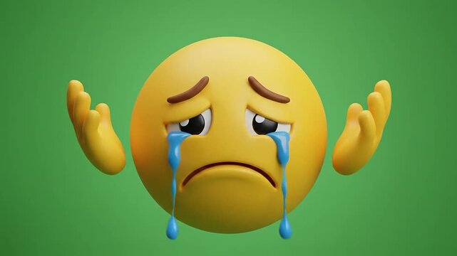 3d emoticon crying and shrugging with tears on green background