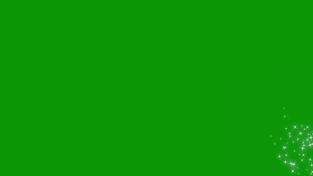 Sparkling star twinkle glitter white cartoon doodle animation, white glowing twinkling star magic sparkles glitter line overlay, shining particles stars line magic dust on green screen. 4k video