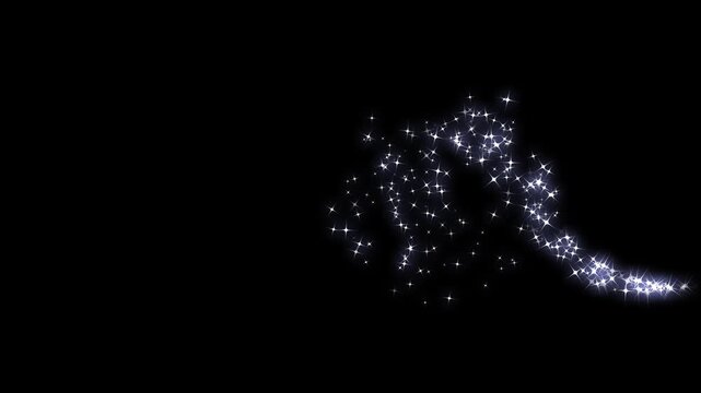 Sparkling stars light animation and particles, pixie dust path, magic sparkle glitter line stars, magic sparkles glitter line stars, fairy dust wand glitter stars trail transition on black screen. 4k