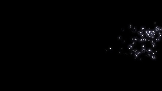 White glittering stardust circle of trail sparkling particles, twinkling magic dust, shimmering particles transition, star line path, fairy dust wand glitter stars trail overlay on black screen. 4k