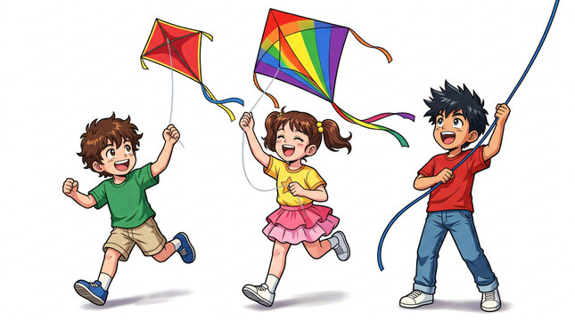 Cheerful Friends Flying Kites on a Sunny Day