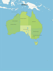 Vector map of Australia showing states internal territories and ocean boundaries © Sadikah