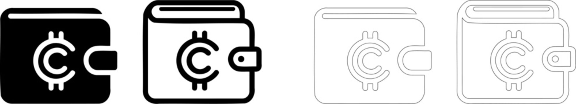 Cryptocurrency wallet icon set. Solid and outline glyph styles