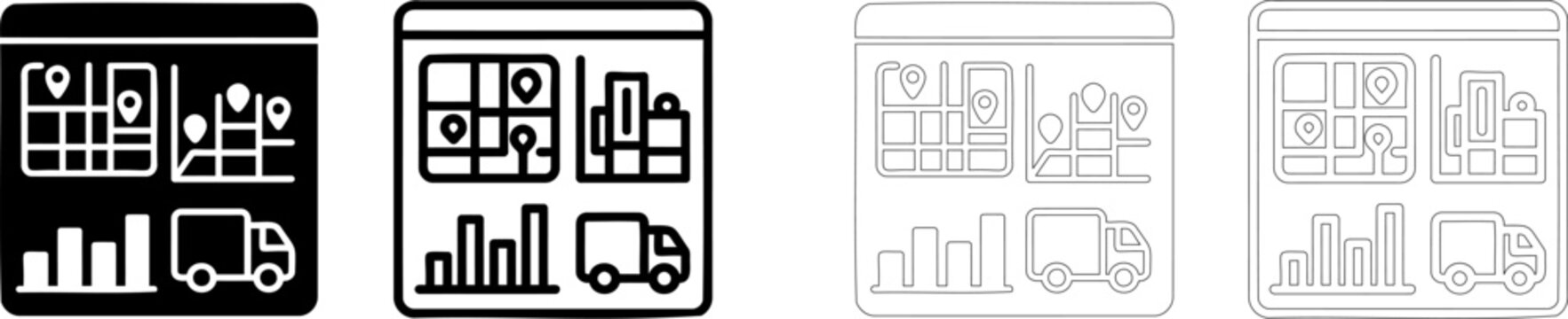 Logistics and route tracking icon set. Mapping and delivery data