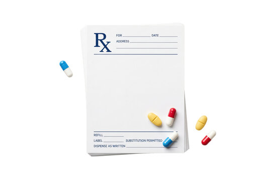 Blank medical prescription pad with assorted medicine capsules