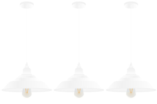 Set of modern white hanging pendant lamp isolated