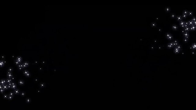 Luxury white glitter sparkles line trail, fast glowing star streaks, luminous fairy star blink animation, glitter star sparkle effects as white cartoon blinking stars on black screen. 4k video