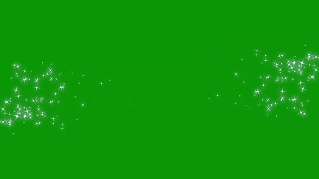 Magical glitter sparkle animation with twinkling star particles, shimmering light trails, glowing twinkle stars burst animation, glowing particle background overlay on green screen. 4k video
