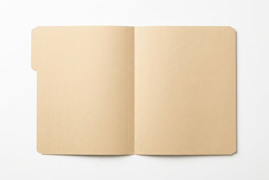 Open Manila File Folder Isolated on White Background for Business and Office Organization Mockup