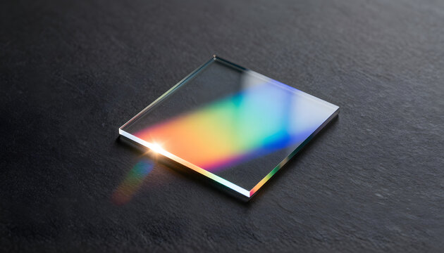 Glass Prism Square with Rainbow Light Spectrum Reflection