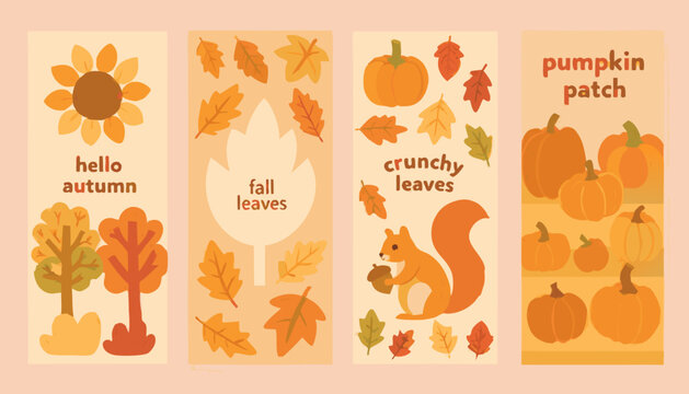 Autumn floral ornament set with pumpkins leaves and a squirrel