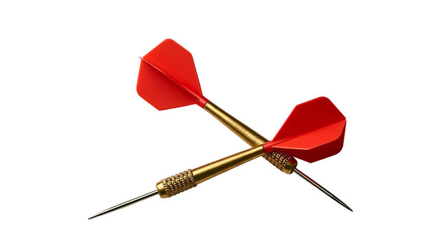 Two professional steel tip darts with brass barrels and red plastic flights