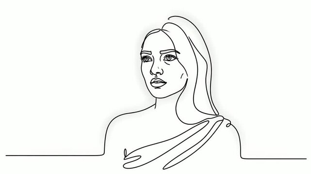 Minimalist continuous line art portrait of a woman